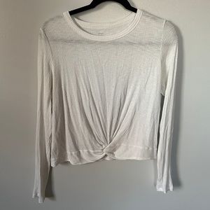 American Eagle aerie large white ribbed long sleeve shirt with twisted front